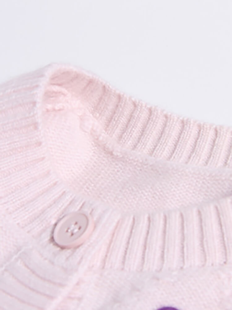 Girls Light Pink Floral Embroidered Cable Knit Cashmere Cardigan